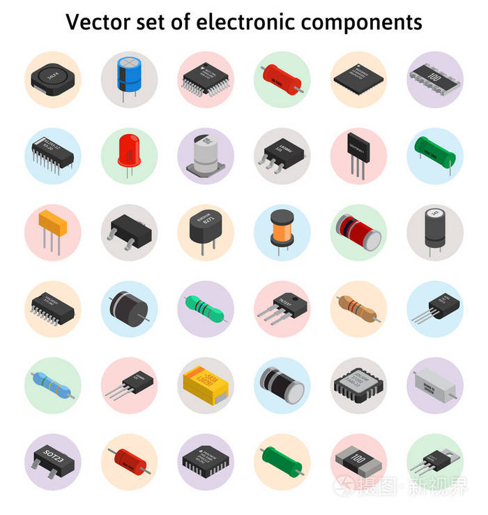 等軸測視角下的電子元器件矢量插圖 電容器與電阻的視覺設(shè)計(jì)